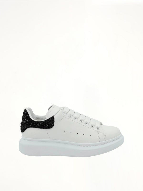 Larry Oversized Heel Sneaker in White/Black Crystal Side View | ALEXANDER McQUEEN