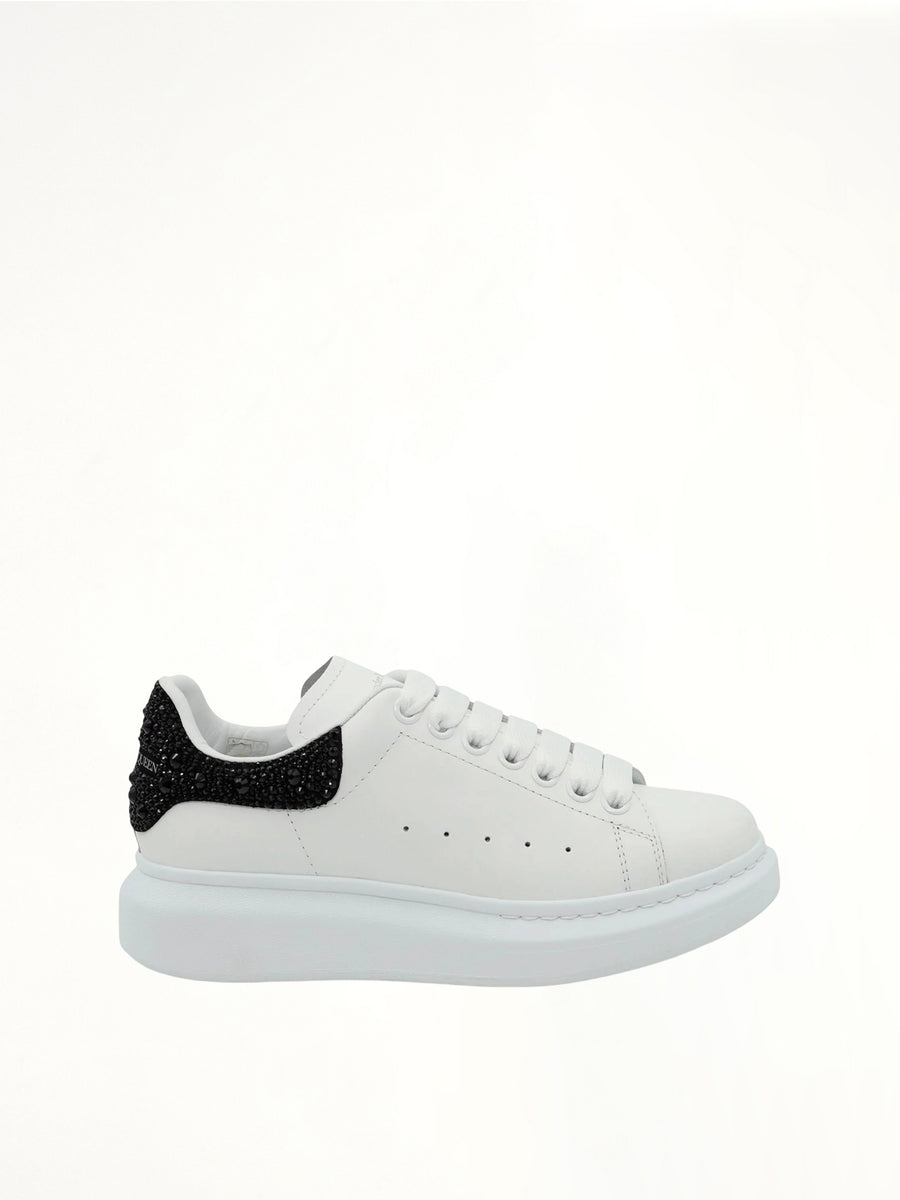 Larry Oversized Heel Sneaker in White/Black Crystal Side View | ALEXANDER McQUEEN