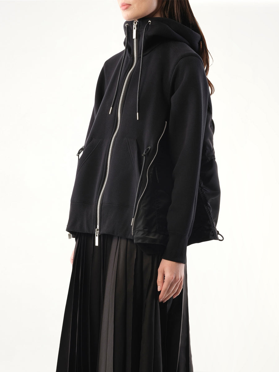 Sponge Sweat Nylon Twill Hoodie in Black