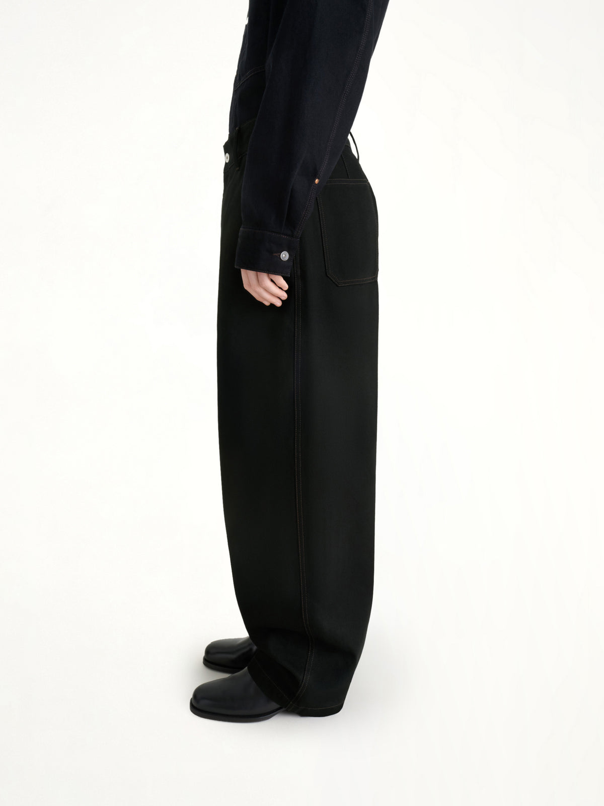 黑色工装宽腿裤