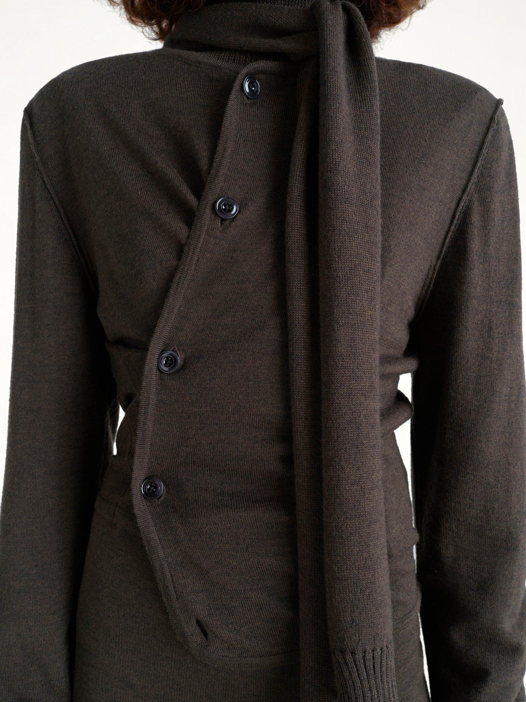 Twisted Cardigan With Scarf in Dark Cacao
