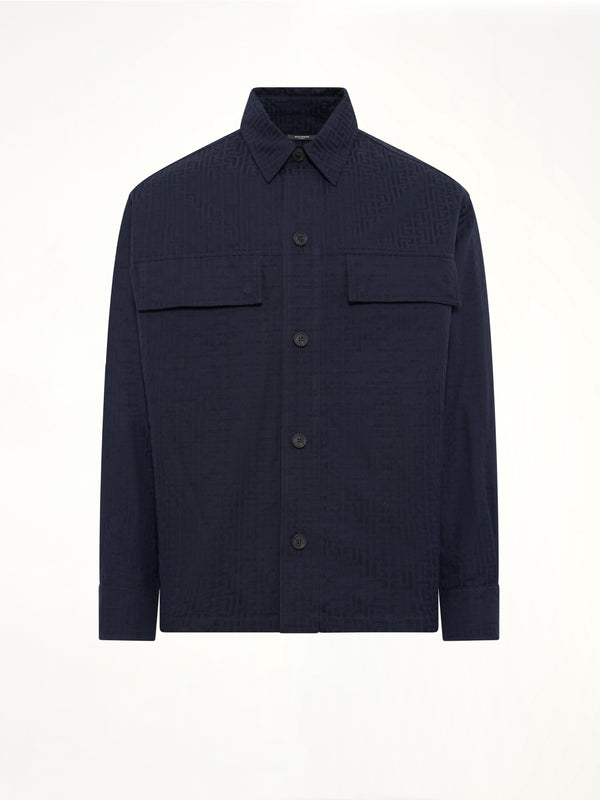 Monogram Cotton Overshirt W/Pockets in Navy