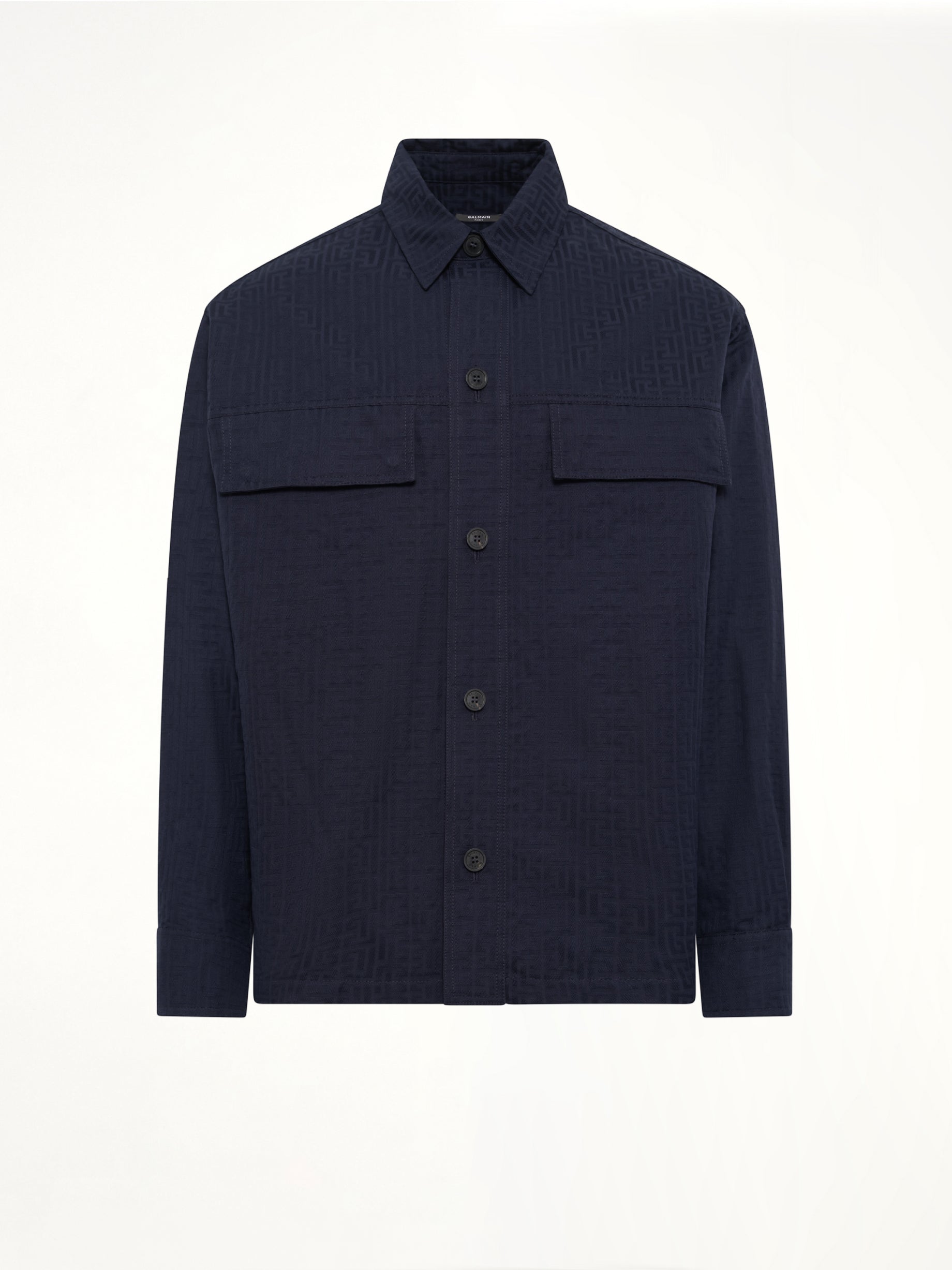 Monogram Cotton Overshirt W/Pockets in Navy