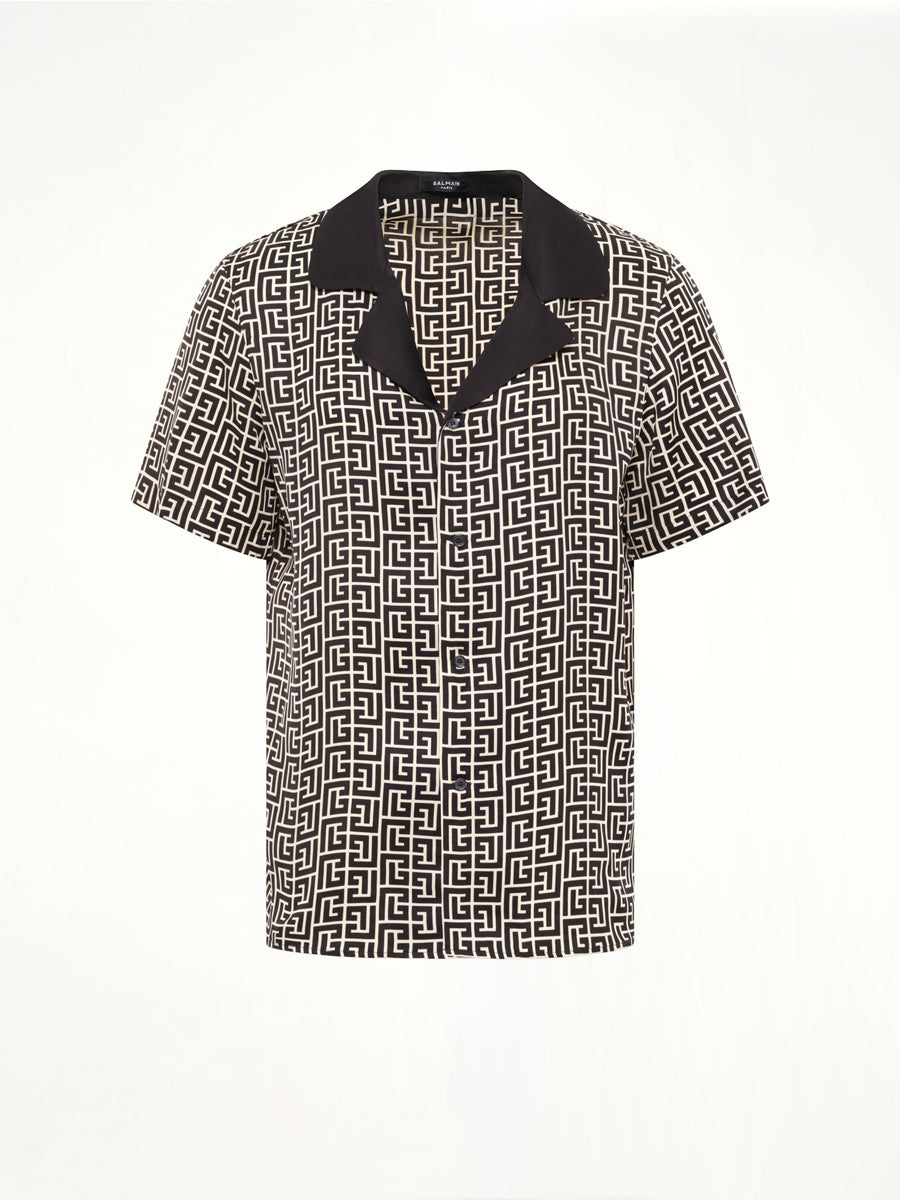 Monogram Cupro SS Pyjama Shirt in Ivory/Black