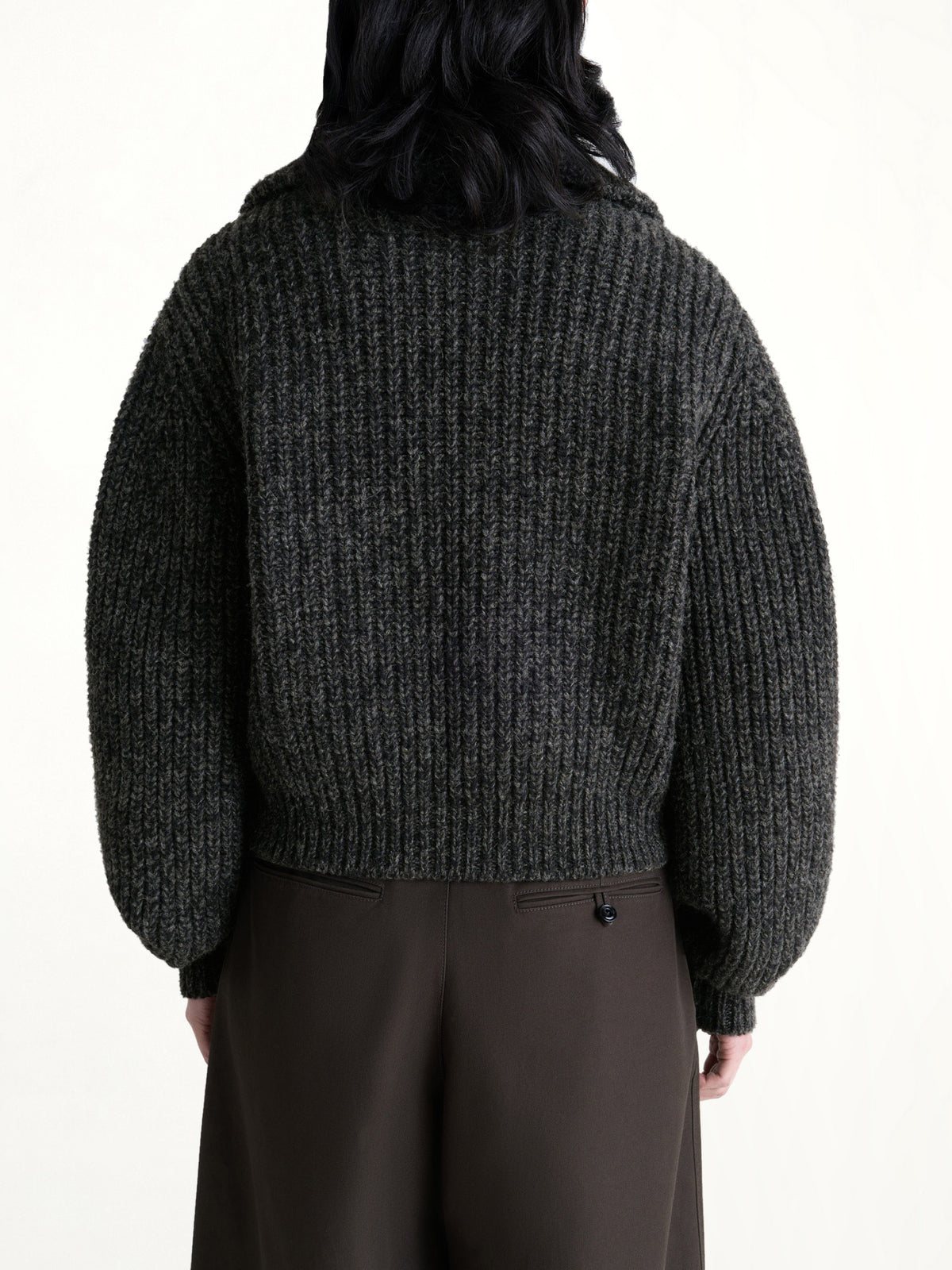 Zipped Cardigan in Black / Mink Brown