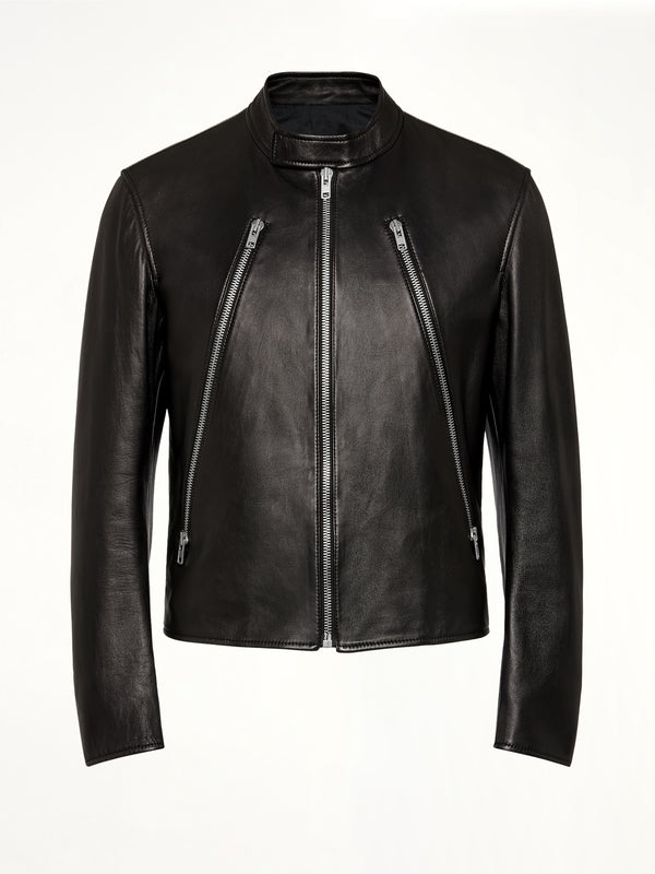 5-Zip Leather Jacket in Black