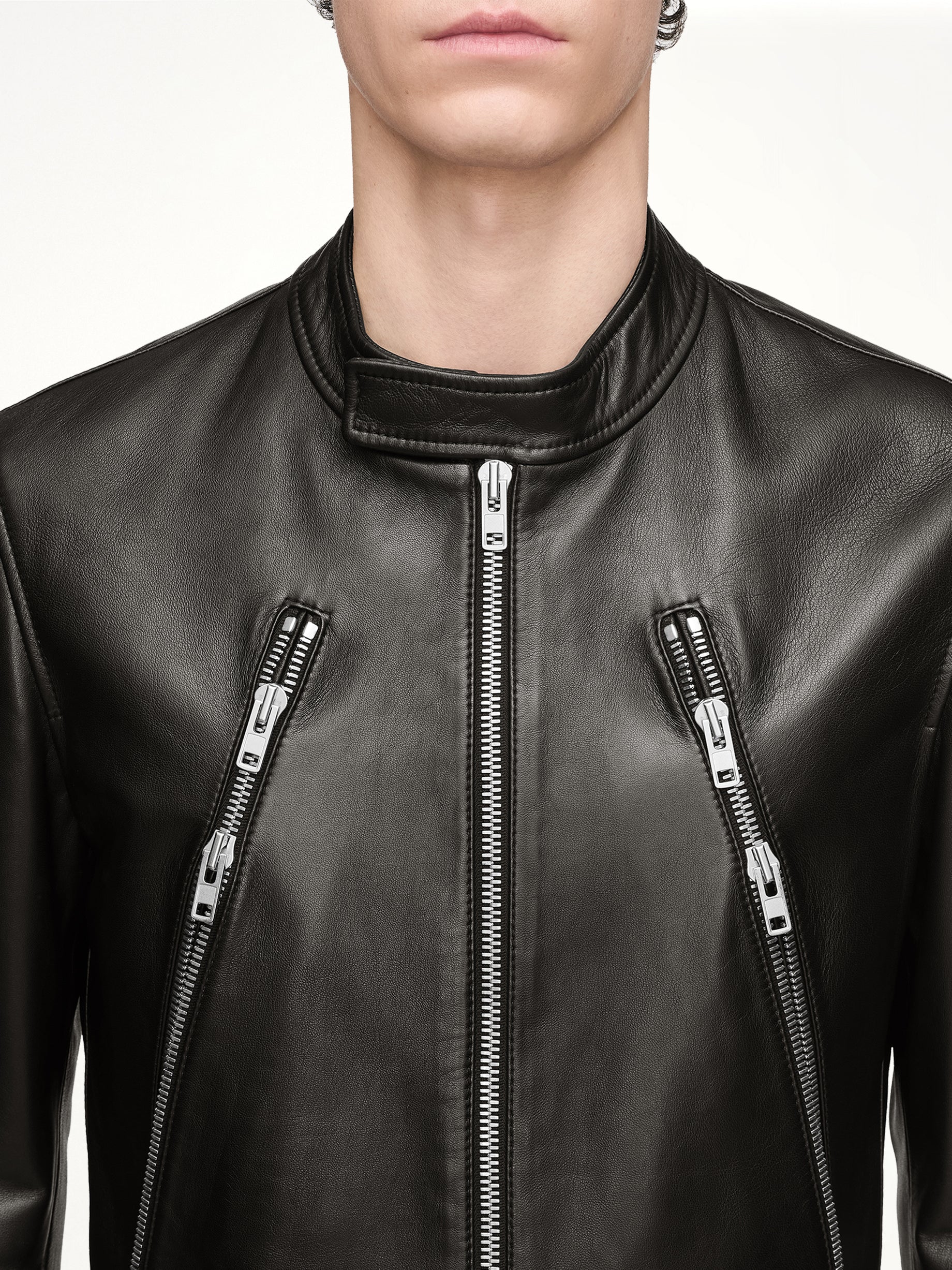 5-Zip Leather Jacket in Black