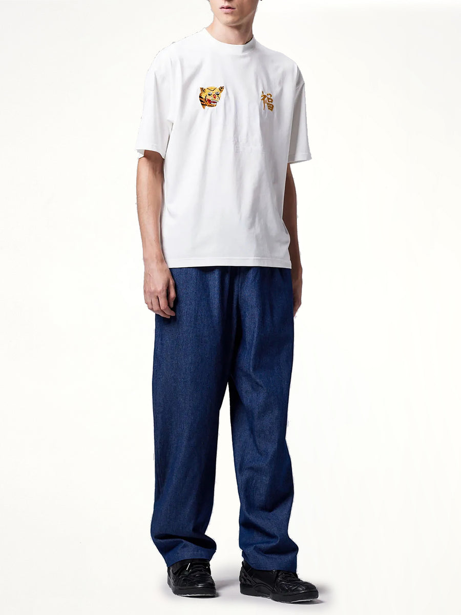 Front Side Embroidery Tiger T-Shirt in Off White