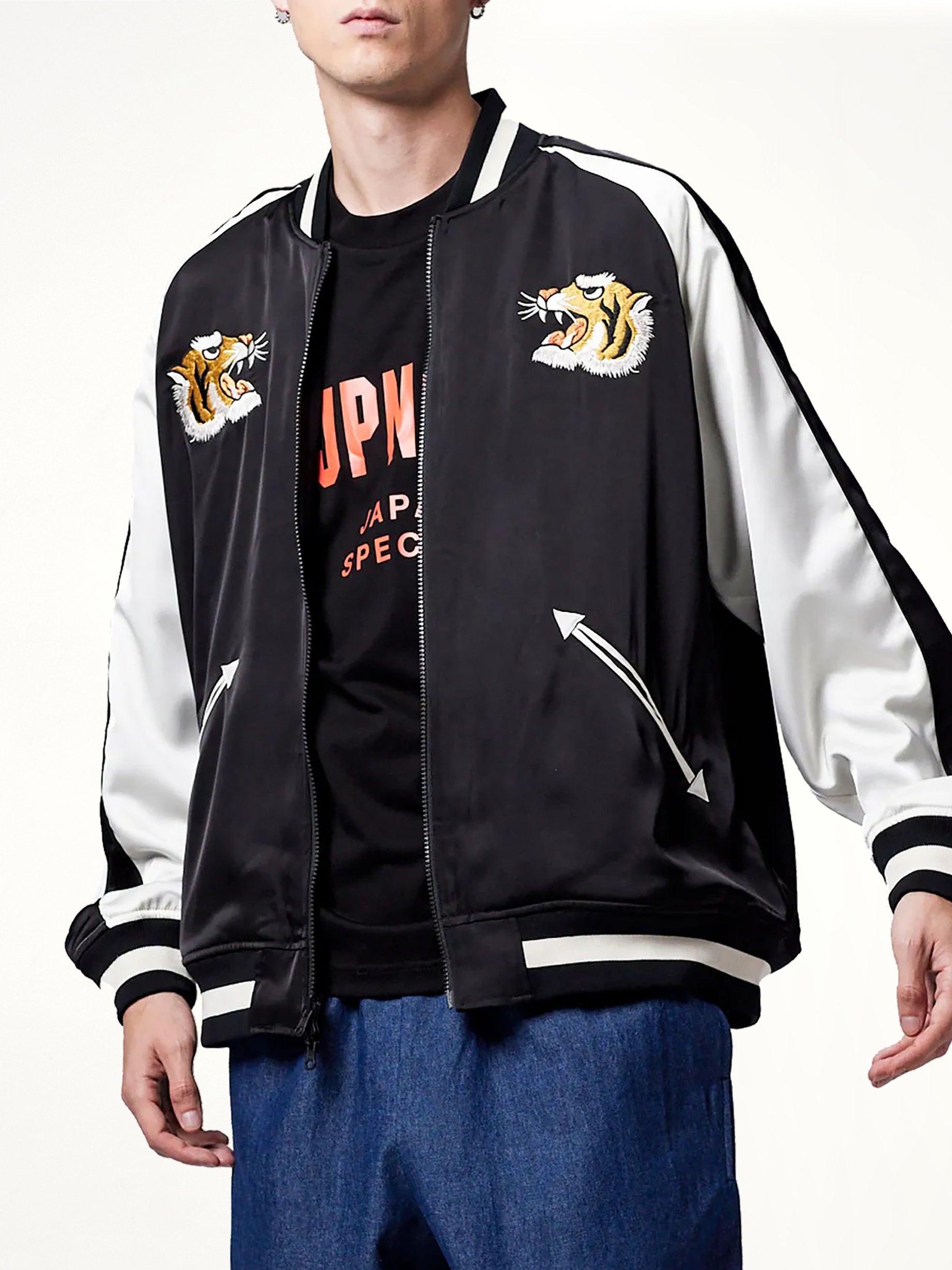 Non Down Reversible "Ska" Jacket in Black/Off White