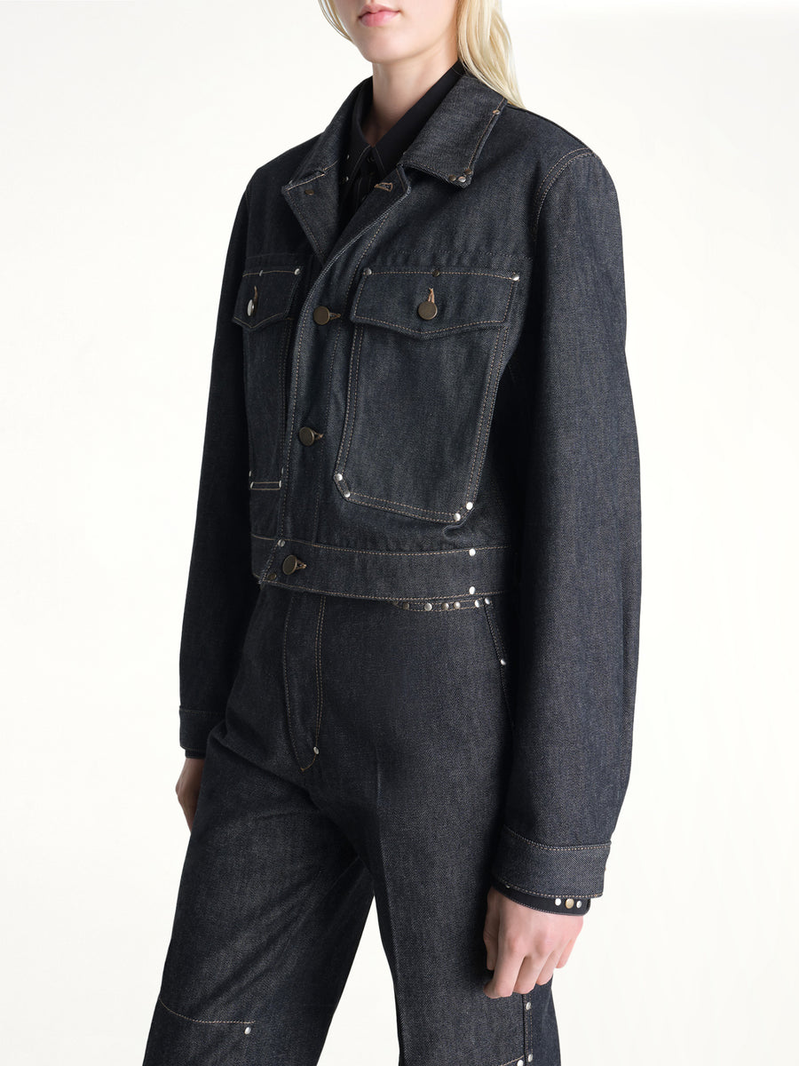Cropped Blouson With Studs in Slate