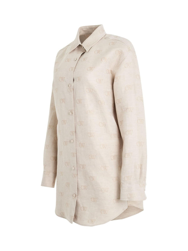 Linen Jacquard Overshirt in Cream