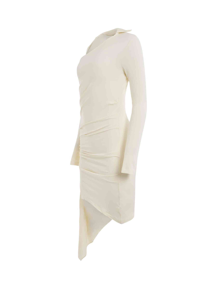 Viscose Crepe Draped Mini Dress in White