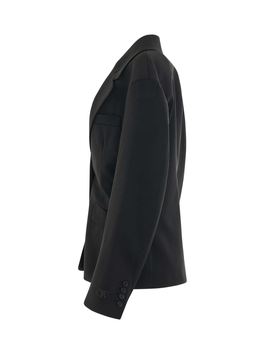 Wool Blend Round Jacket in Black