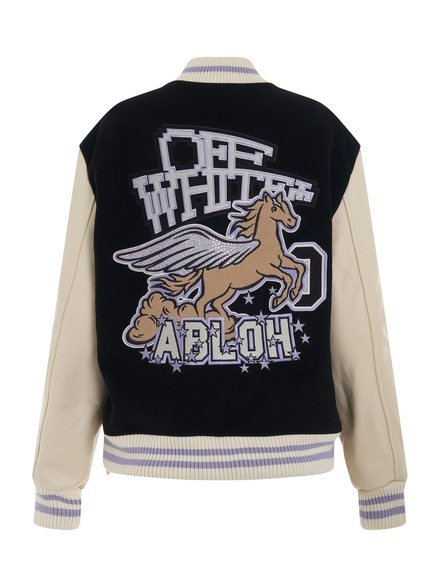 Embroidered Patch Logo Varsity Jacket in Black/Lilac
