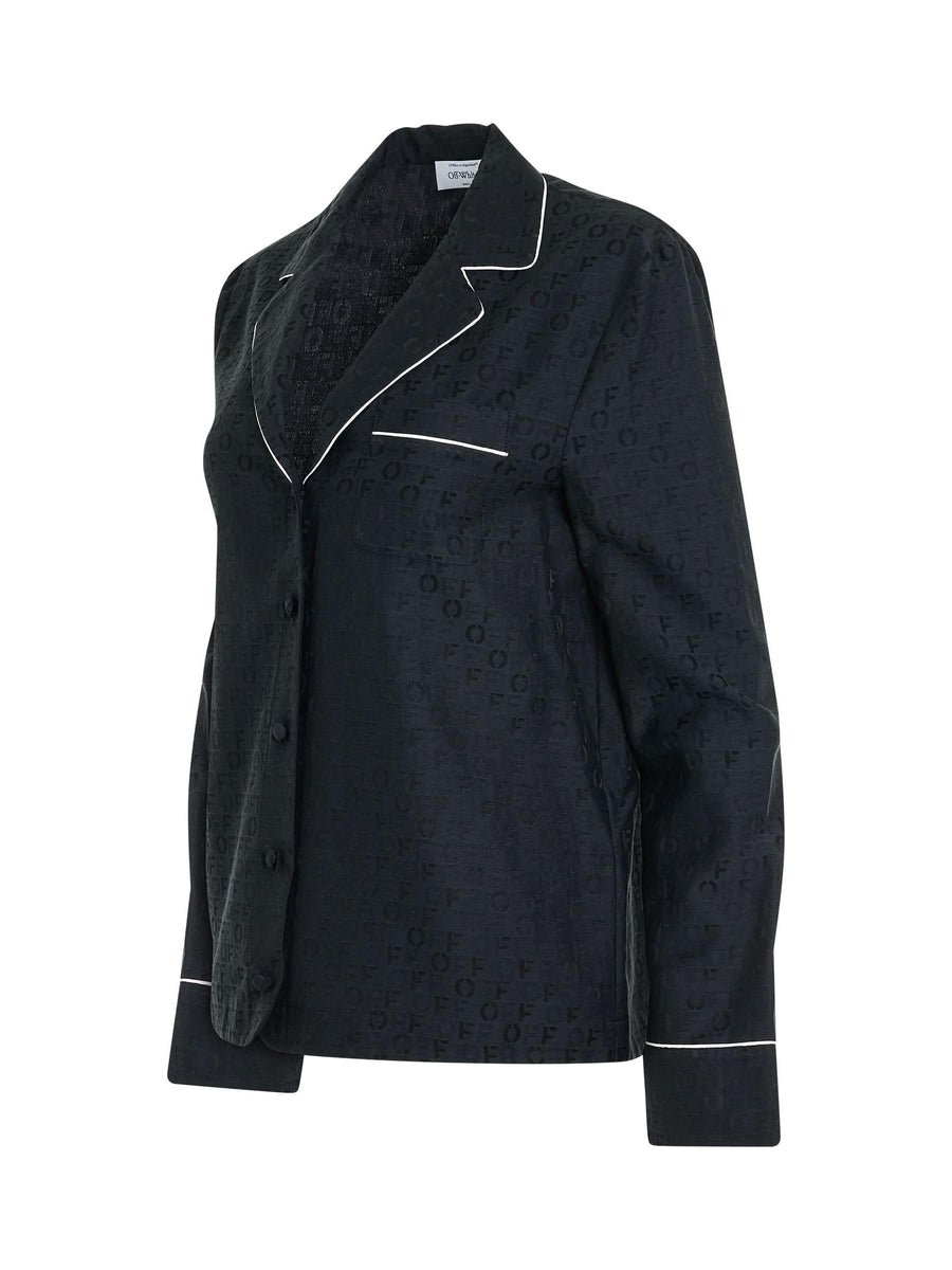 Logo Jacquardard Pajama Shirt in Black