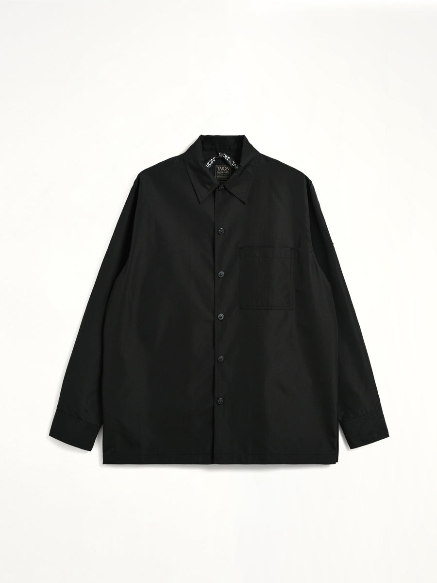 Non Down Military Button Slit Shirt in Black