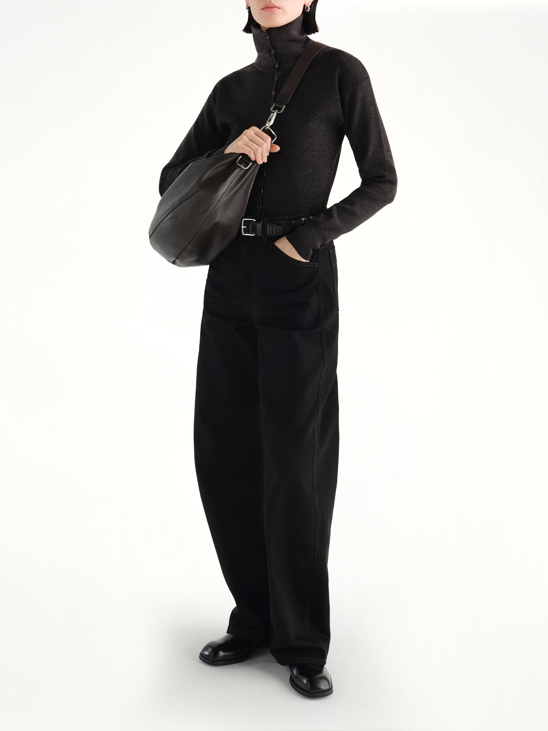 Buttoned Top in Black Melange