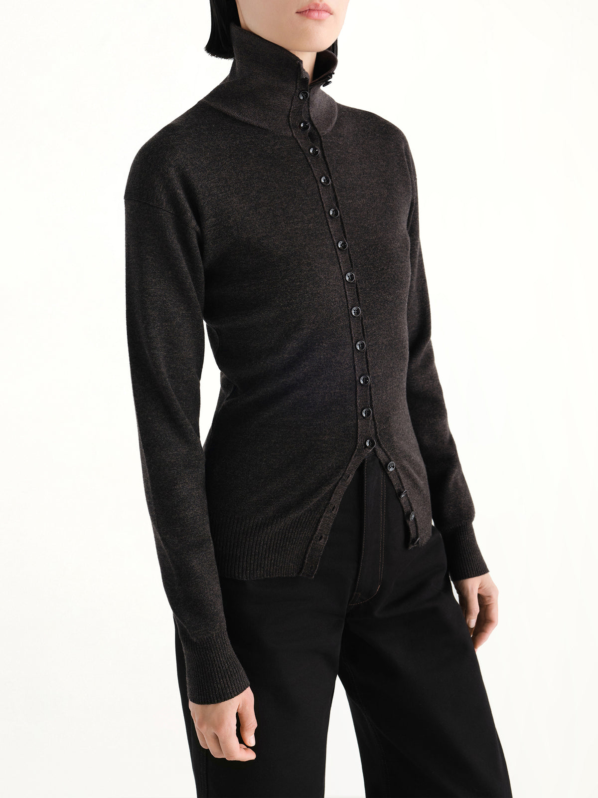 Buttoned Top in Black Melange