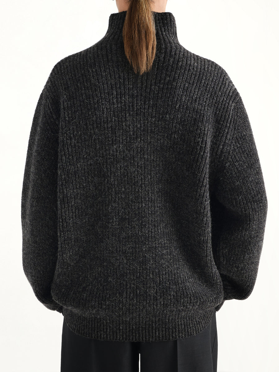 High Neck Sweater in Black/Mink Brown
