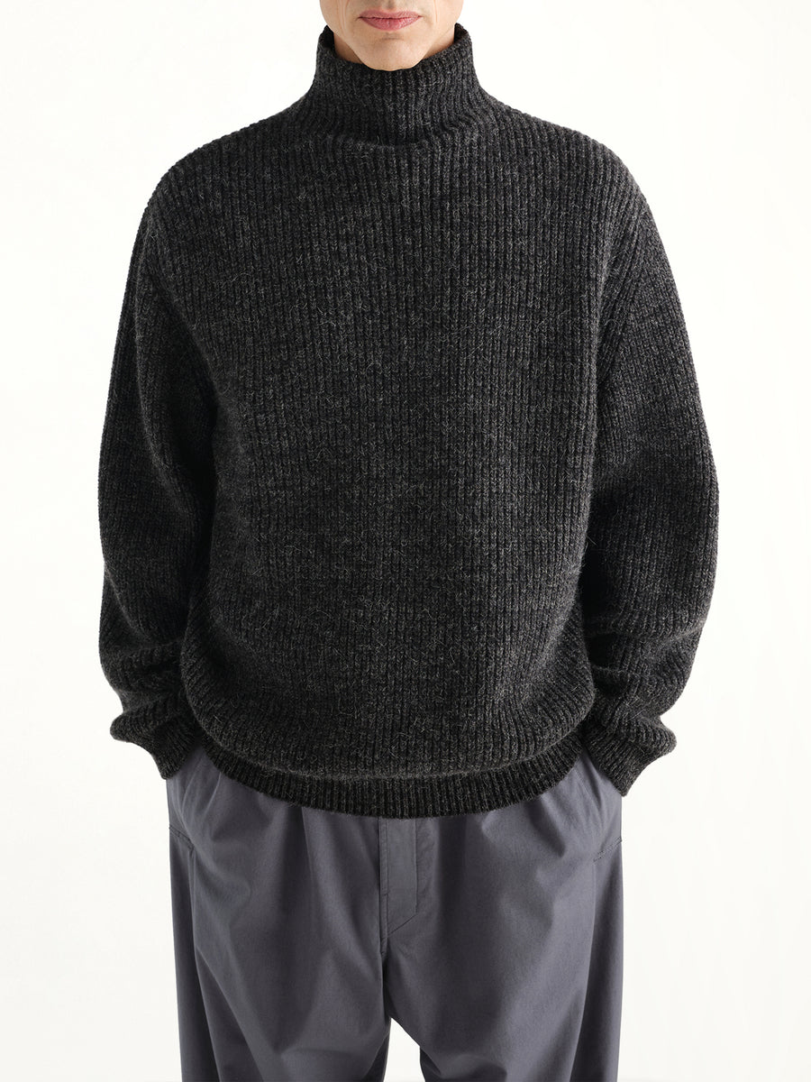 High Neck Sweater in Black/Mink Brown