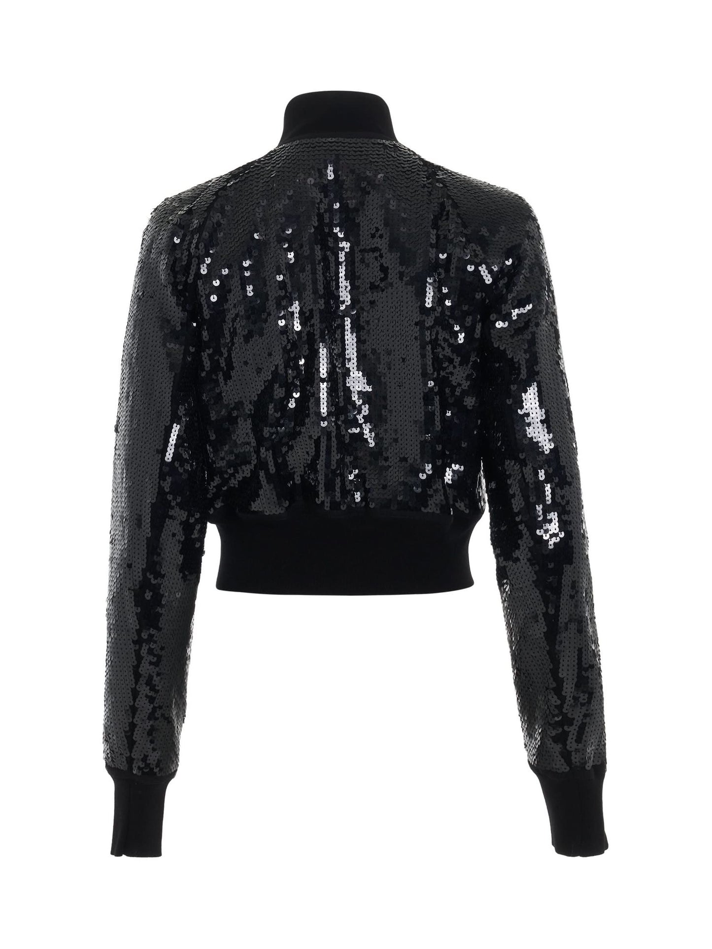 Cropped Flight Embroidered Bomber Jacket in Black