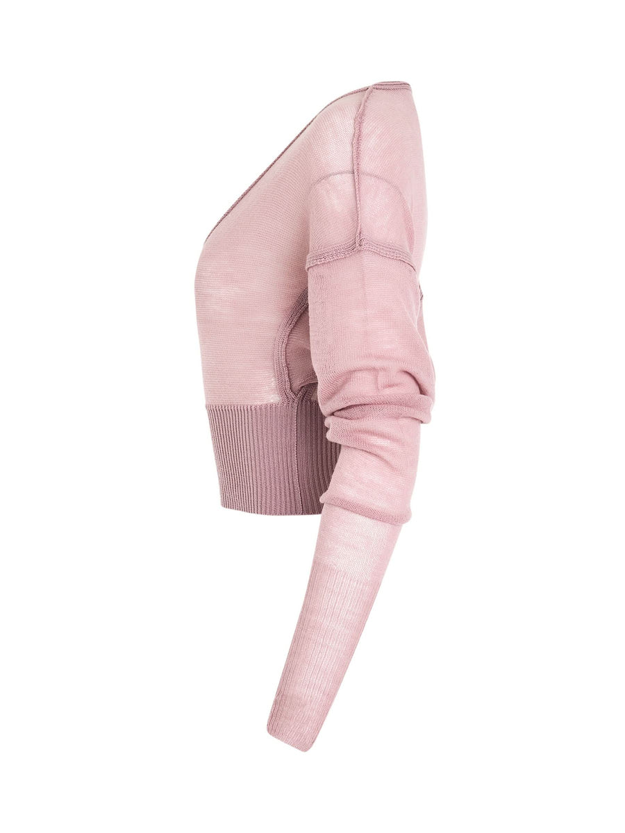 Long Sleeve V Knit Sweater in Dusty Pink