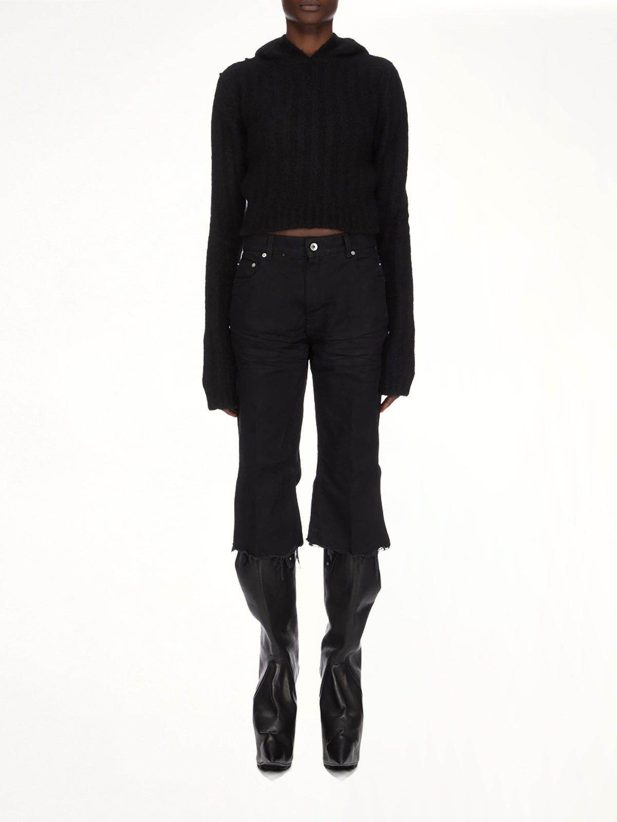 LS Cropped Hooded Top in Black