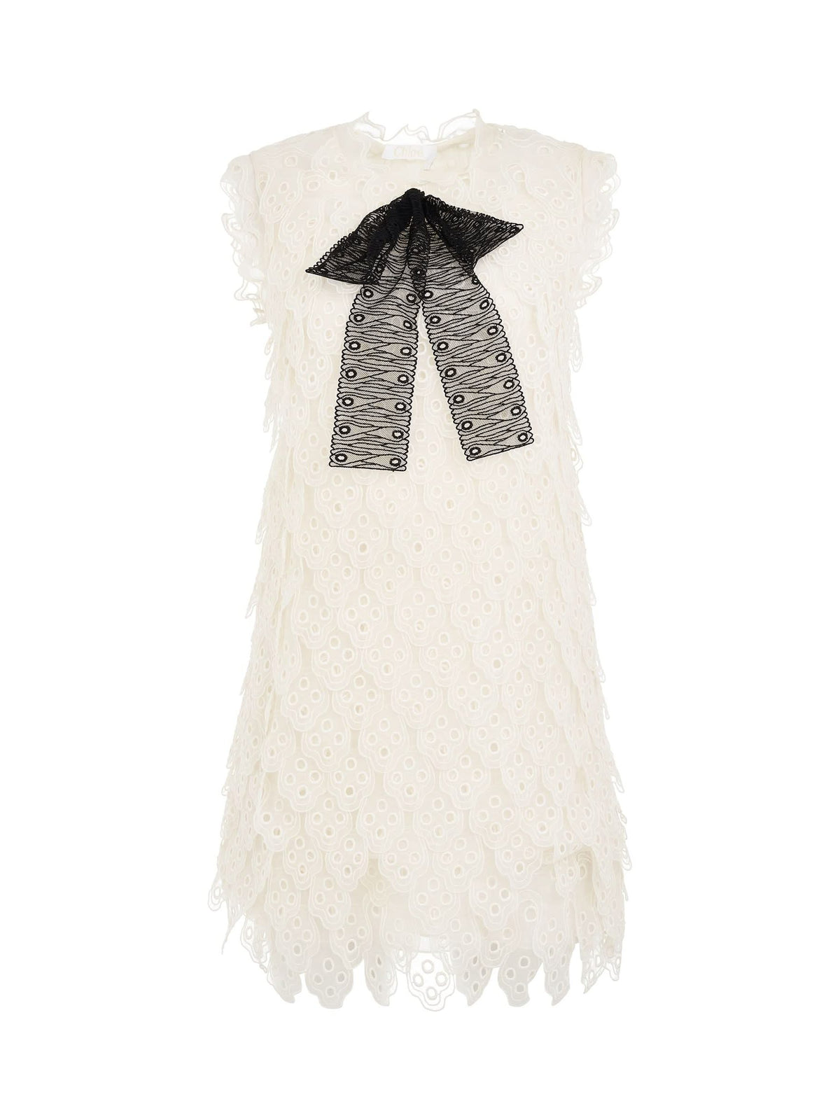 Dress in White with Black Bow