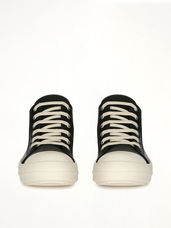 Low Sneaks in Black/Milk Front View | RICK OWENS