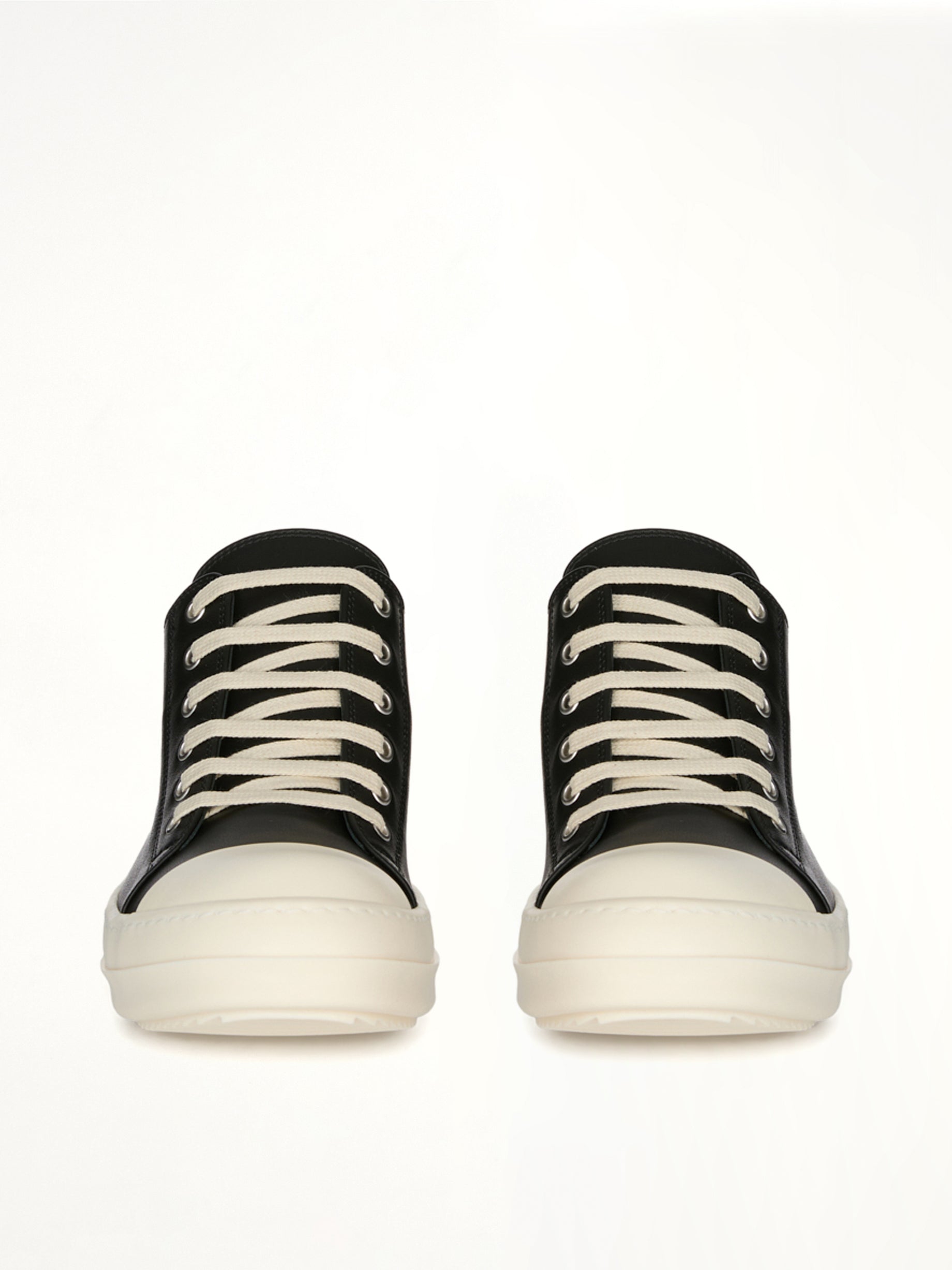 Low Sneaks in Black/Milk Front View | RICK OWENS