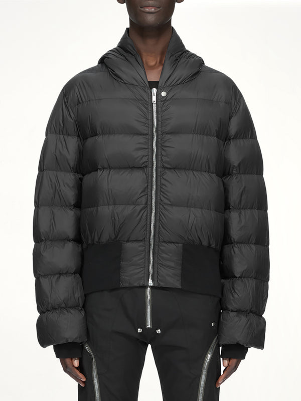 Nylon Duvet Hooded Jacket in Black