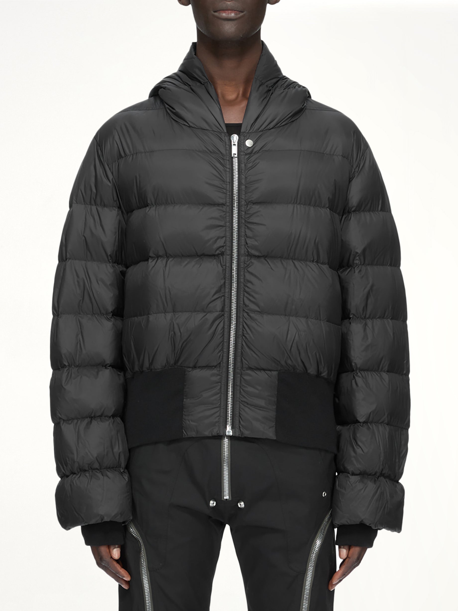 Nylon Duvet Hooded Jacket in Black