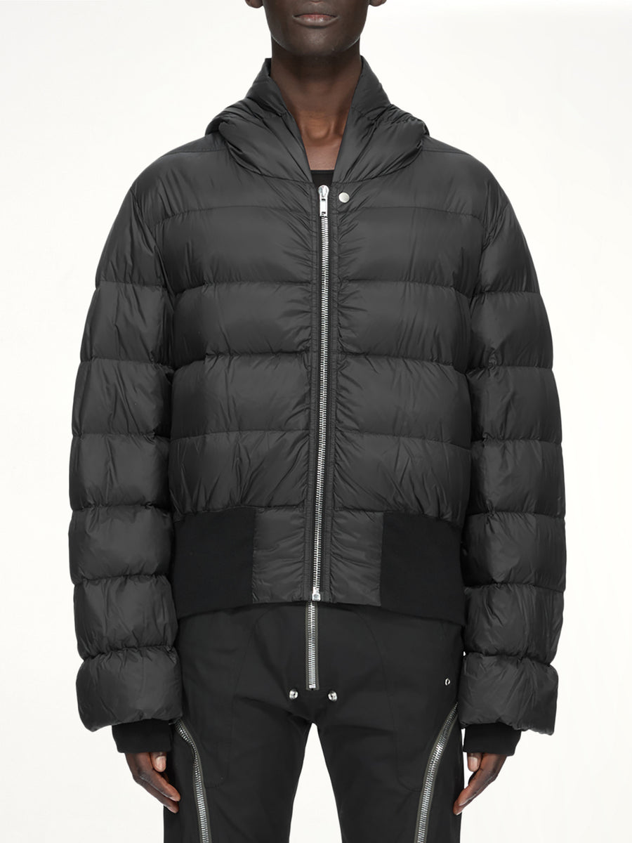 Nylon Duvet Hooded Jacket in Black