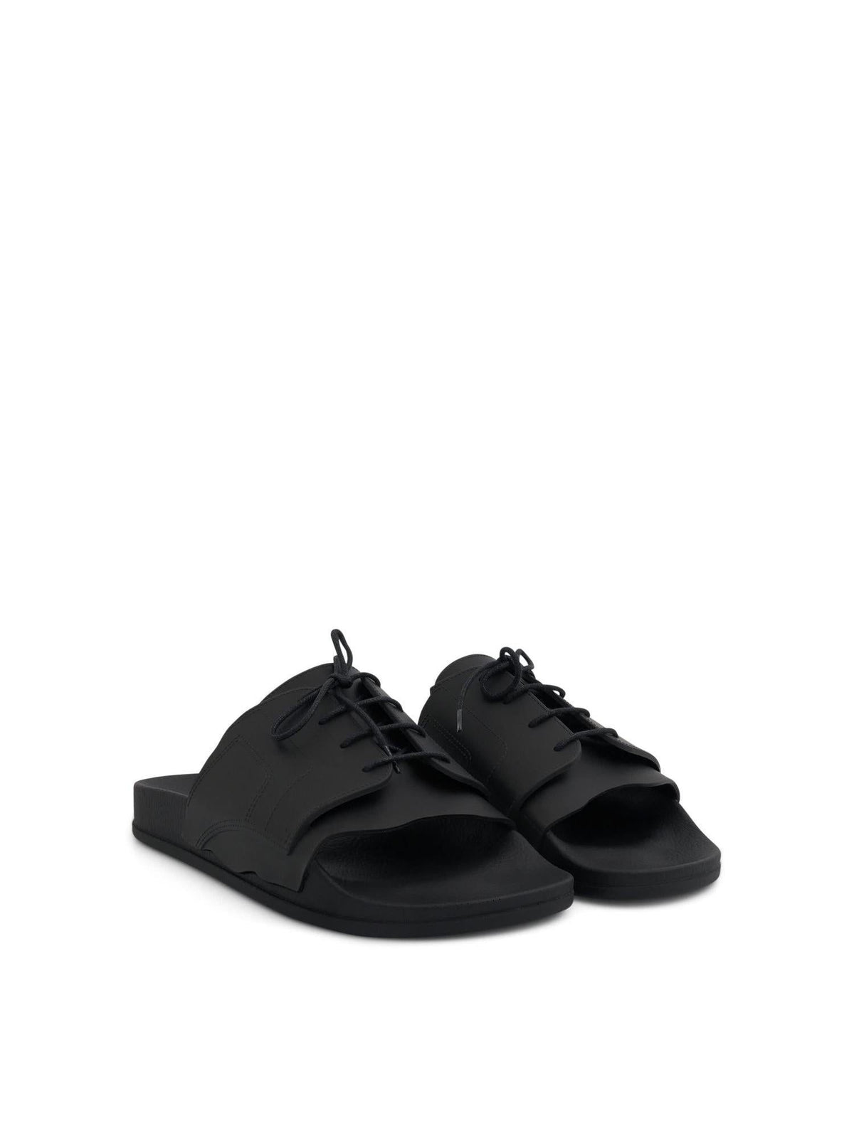 Lace Up Pool Slides in Black Front View | MAISON MARGIELA
