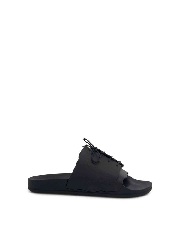 Lace Up Pool Slides in Black Side View | MAISON MARGIELA