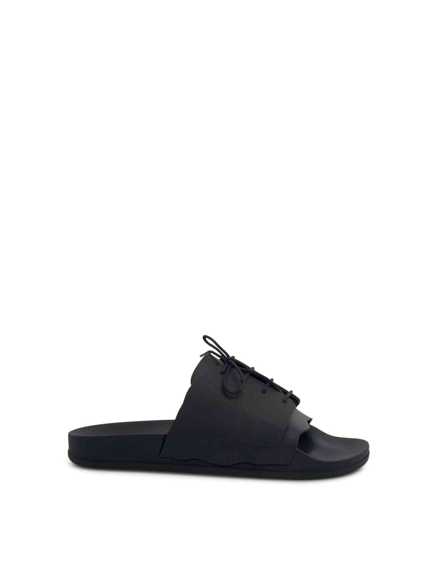 Lace Up Pool Slides in Black Side View | MAISON MARGIELA