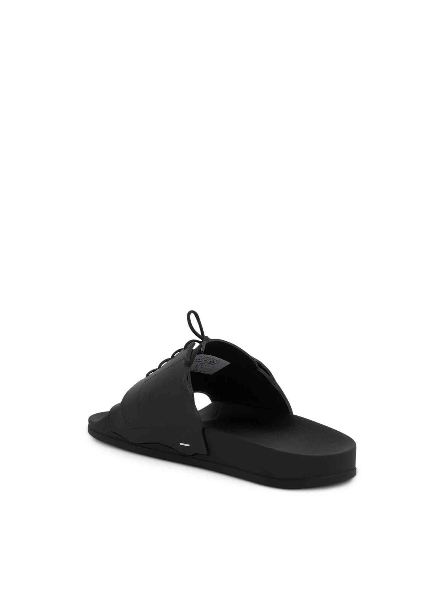 Lace Up Pool Slides in Black Top View | MAISON MARGIELA