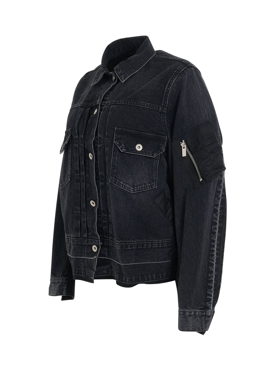 Denim & Nylon Twill Jacket in Black