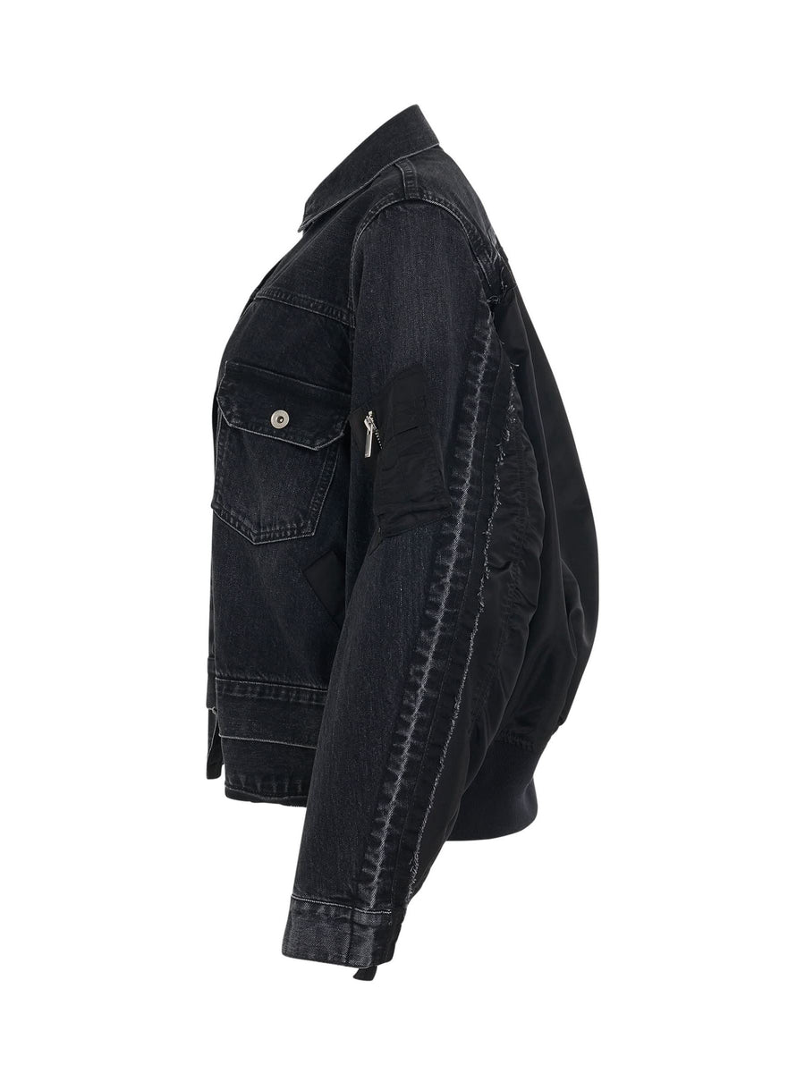 Denim & Nylon Twill Jacket in Black