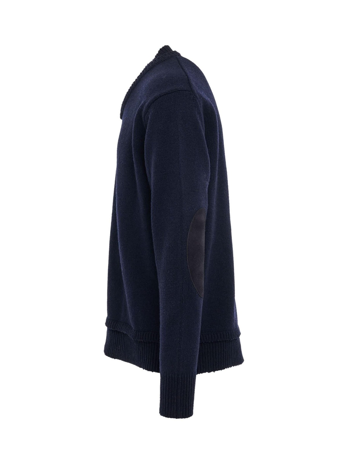 Maison Margiela Elbow Patch V-Neck Knit Sweater in Navy