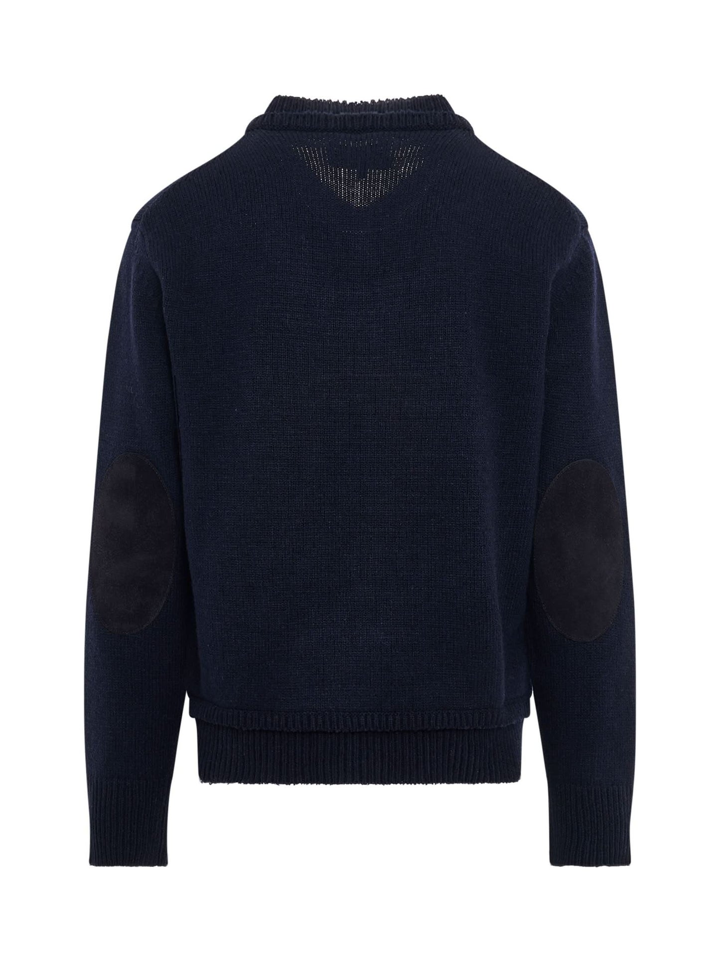 Maison Margiela Elbow Patch V-Neck Knit Sweater in Navy