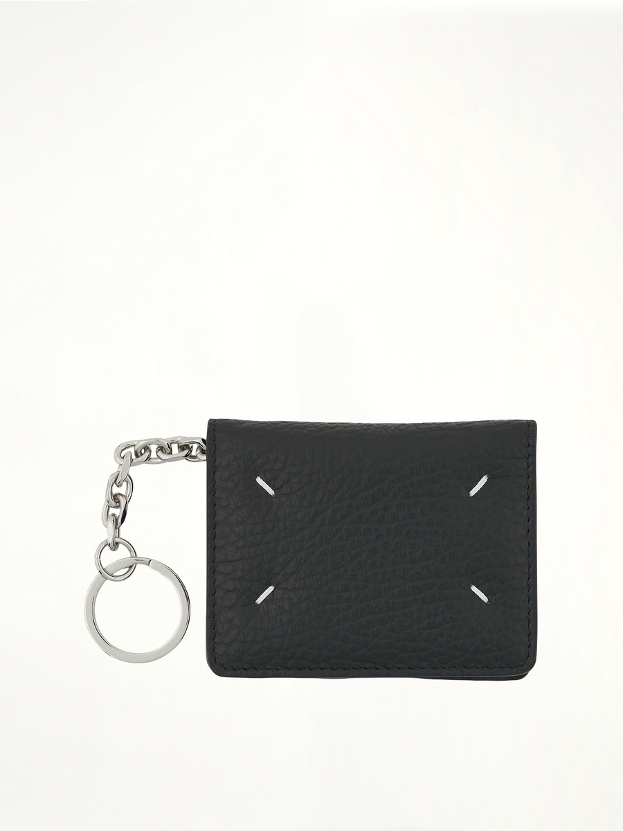 Four Stitch Logo Card Holder with Keyring in Black