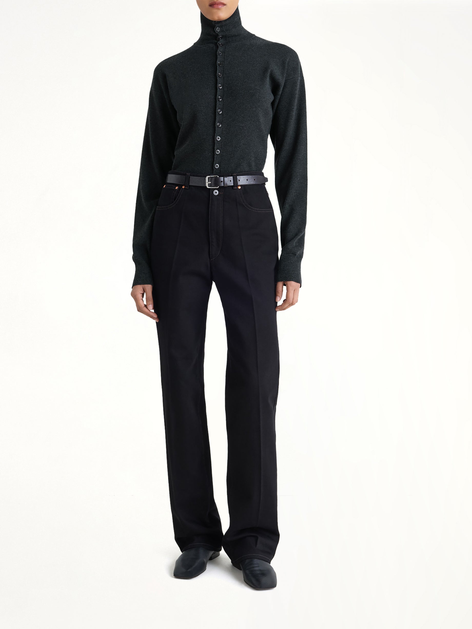 Buttoned Fitted Cardigan in Anthracite Melange