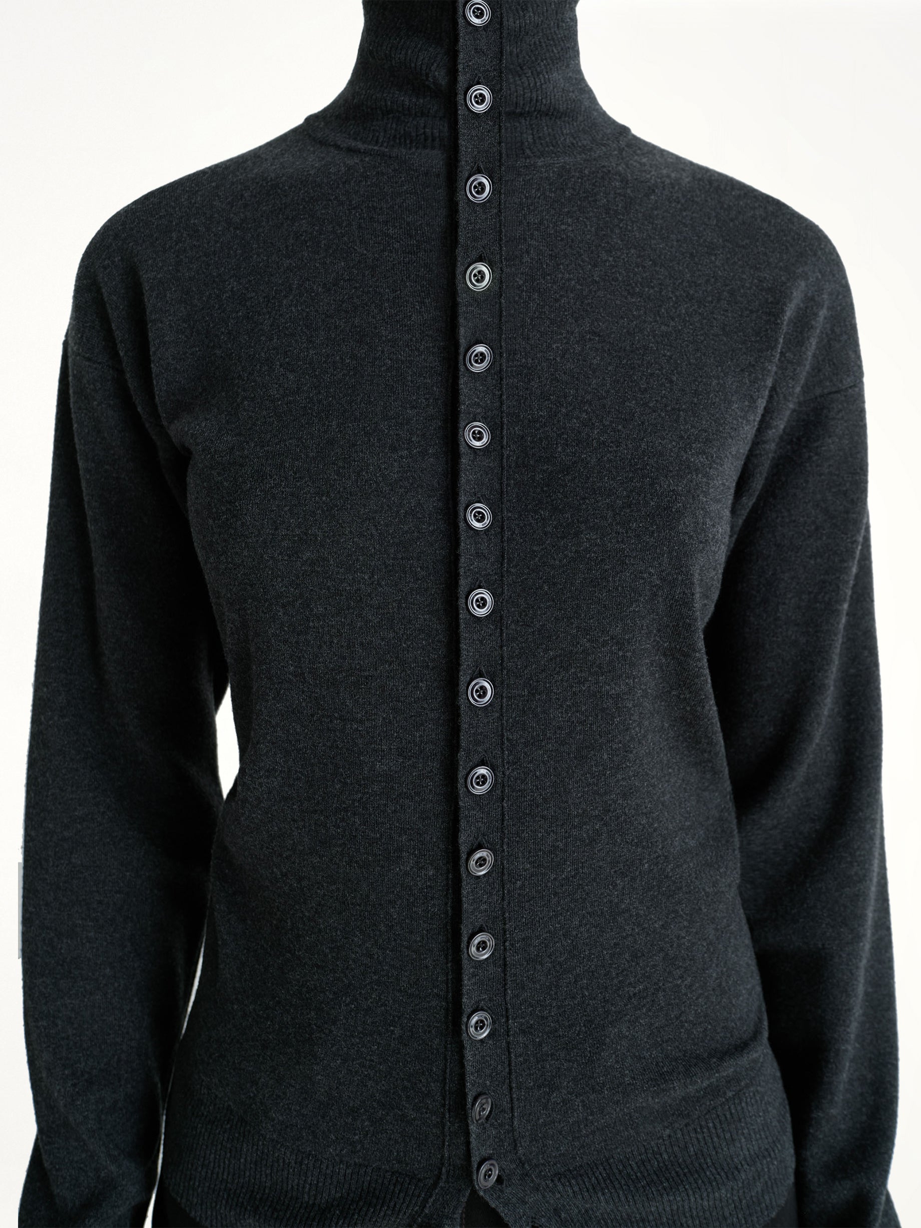 Buttoned Fitted Cardigan in Anthracite Melange