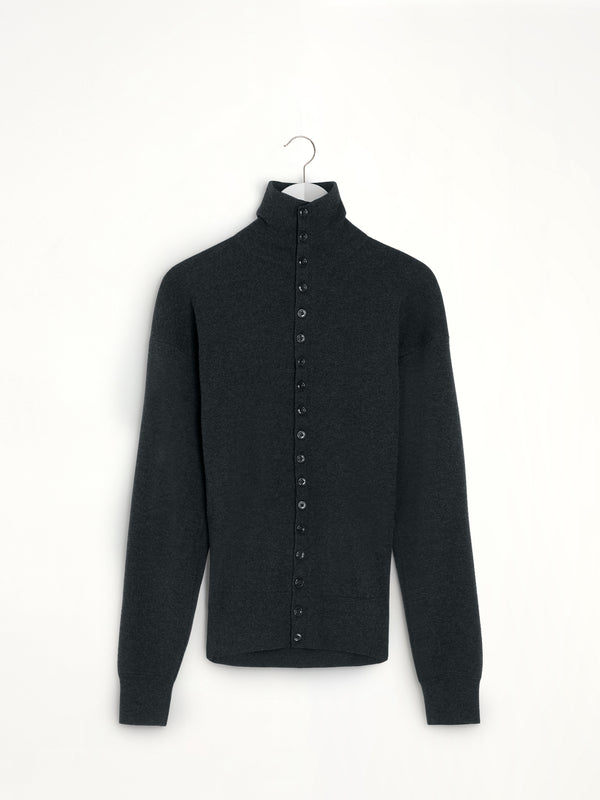Buttoned Fitted Cardigan in Anthracite Melange