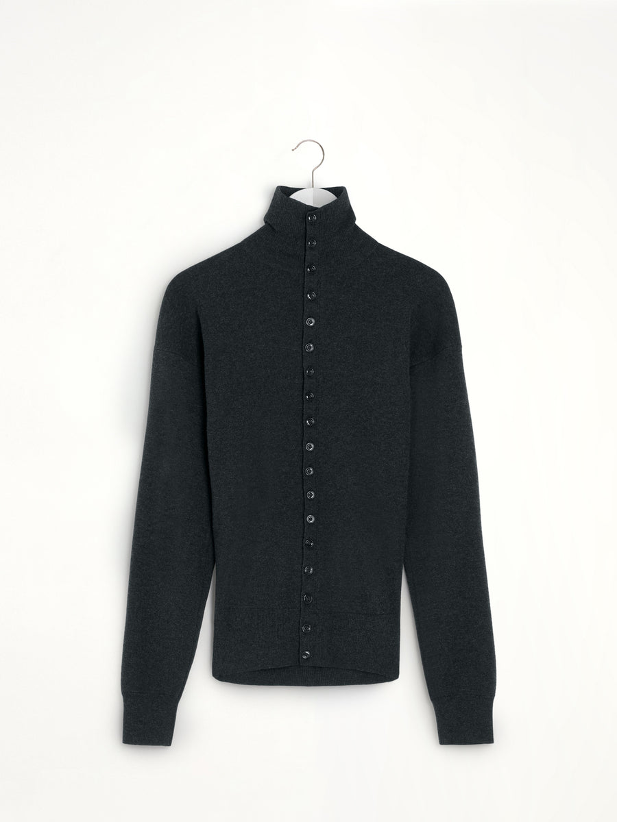 Buttoned Fitted Cardigan in Anthracite Melange