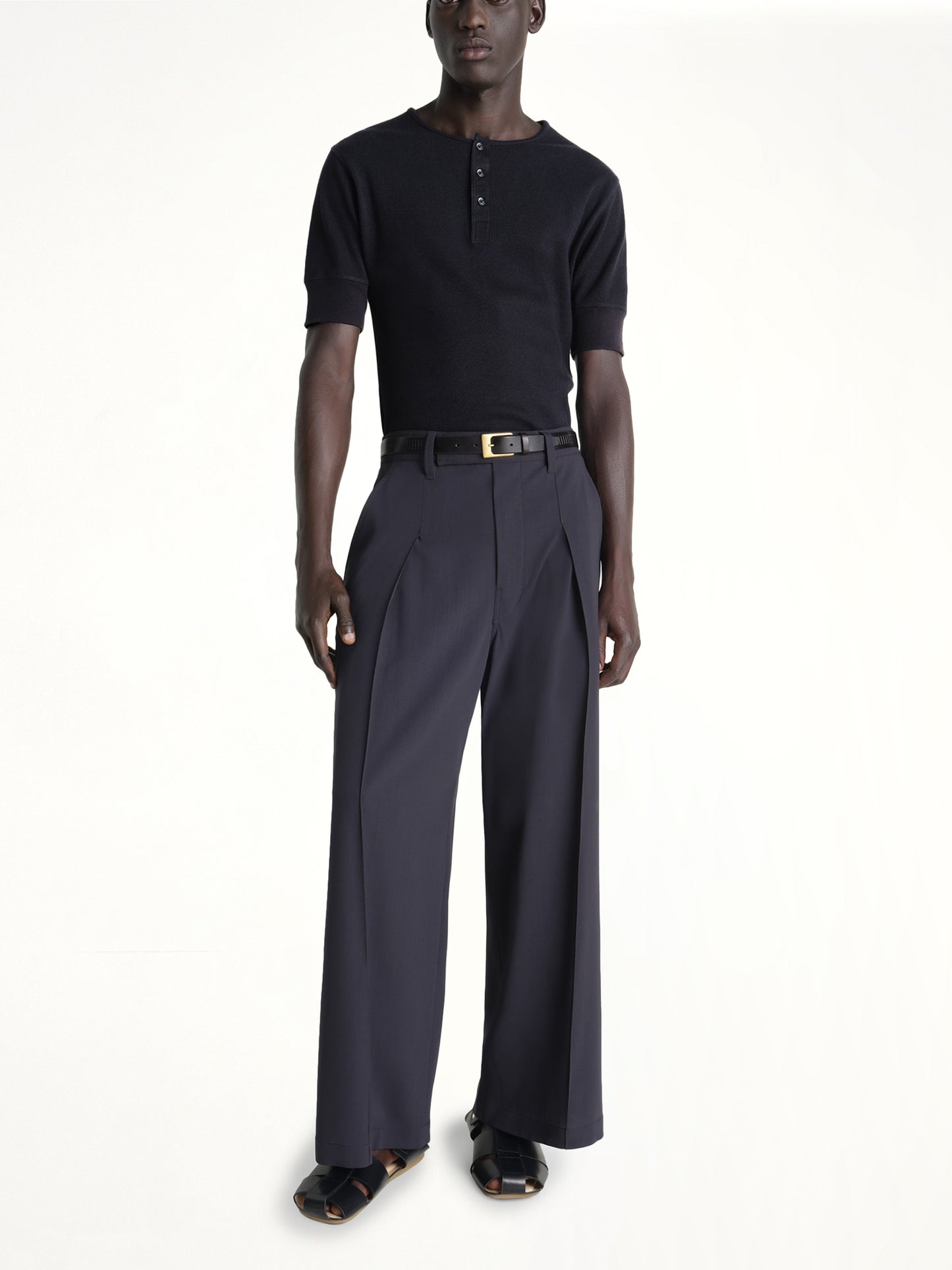 Rib Henley Top in Black