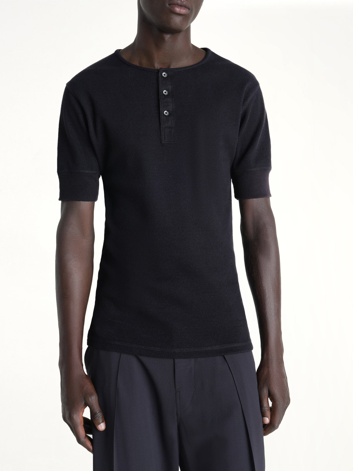 Rib Henley Top in Black