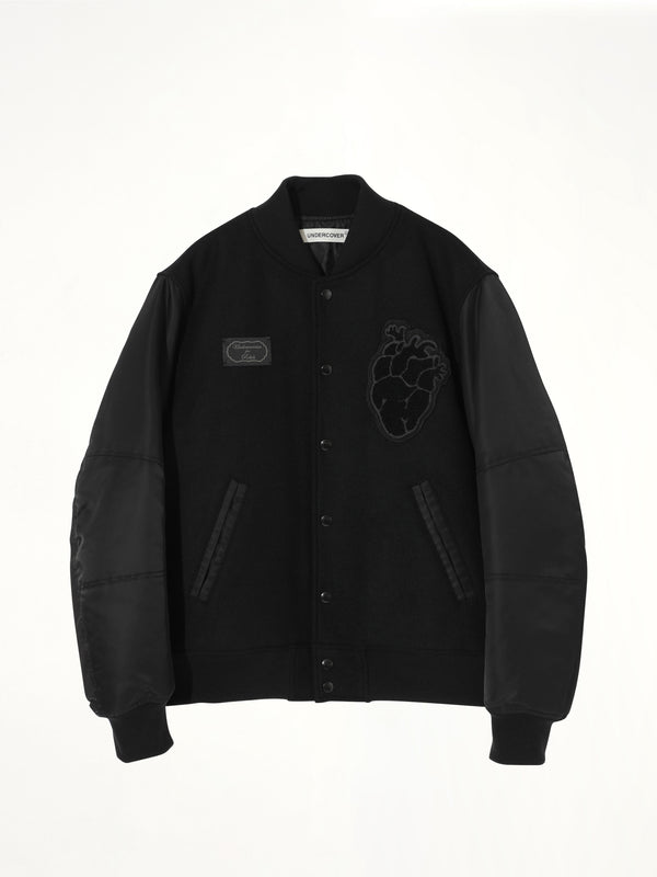 Heart Embroidery Varsity Jacket in Black