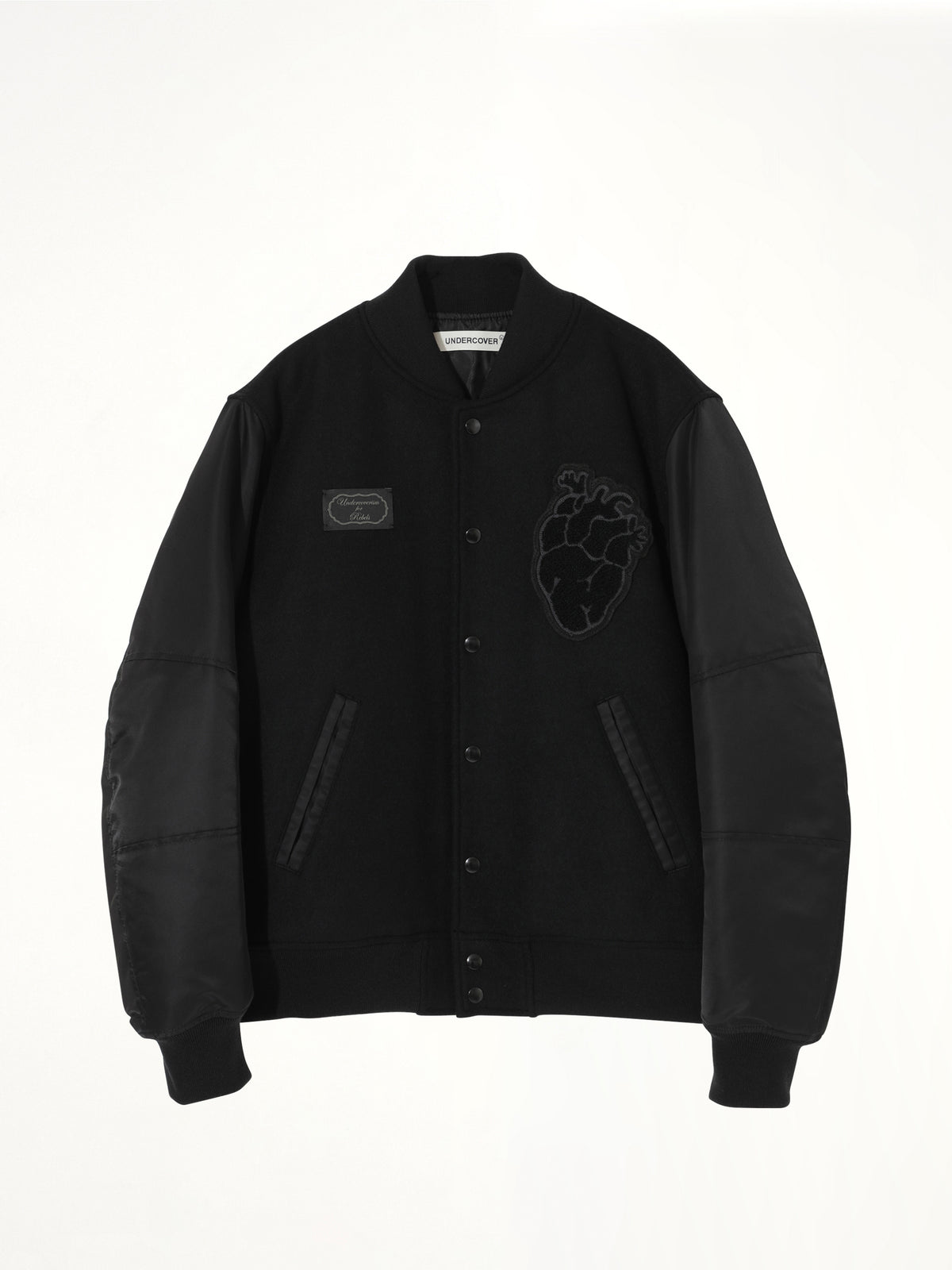 Heart Embroidery Varsity Jacket in Black